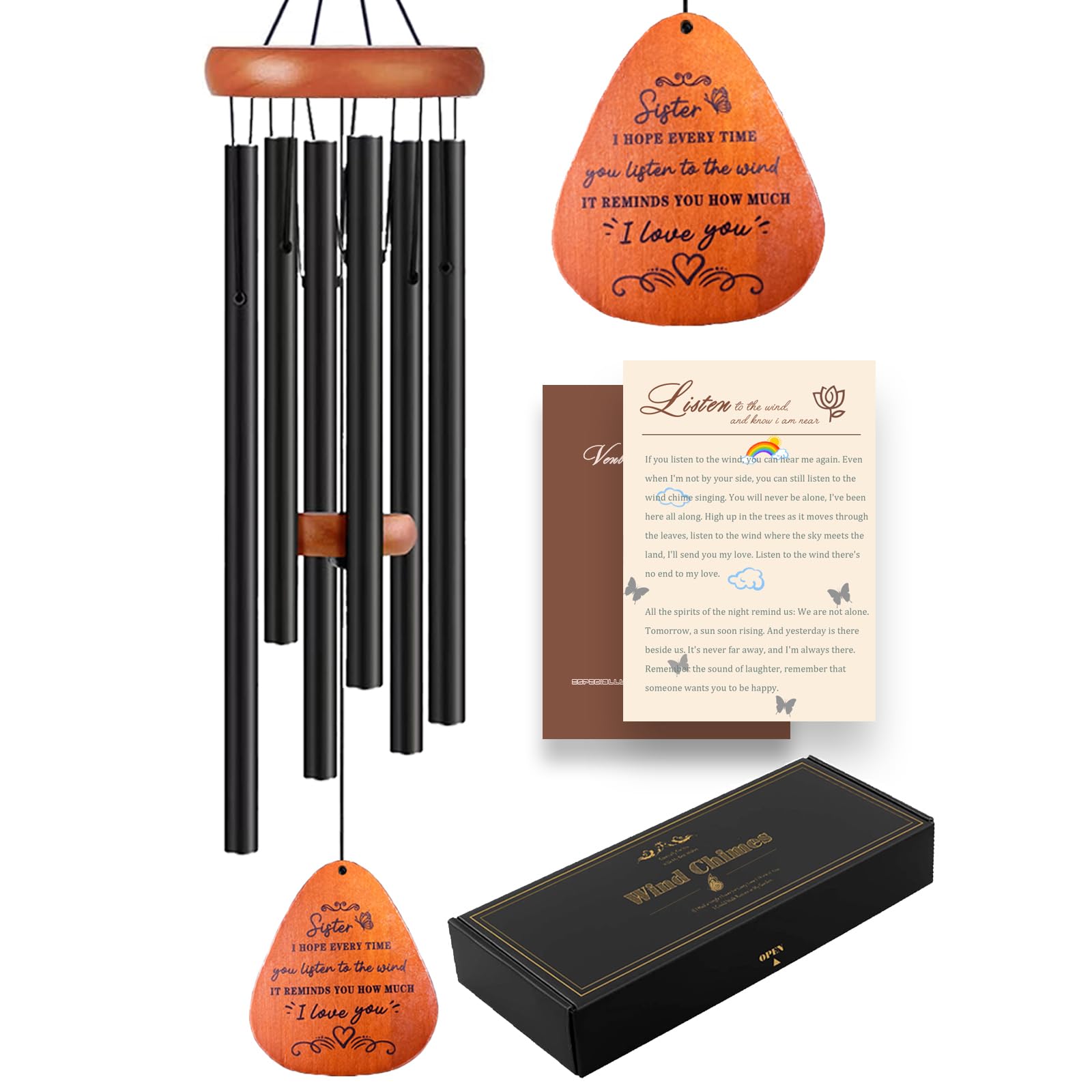 VENBEEL Sister Butterfly Wind Chime, 32-inch display for peaceful outdoor ambiance