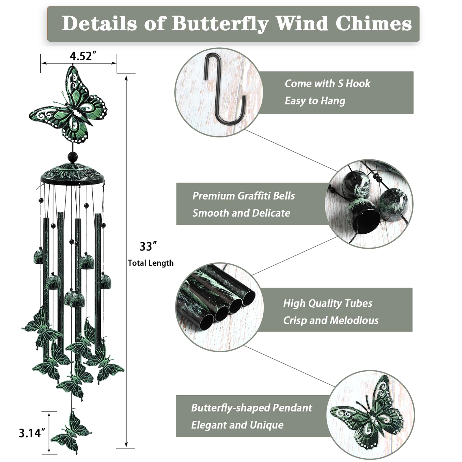 VENBEEL wind chime rope and S-hook emphasize easy, tangle-free hanging.