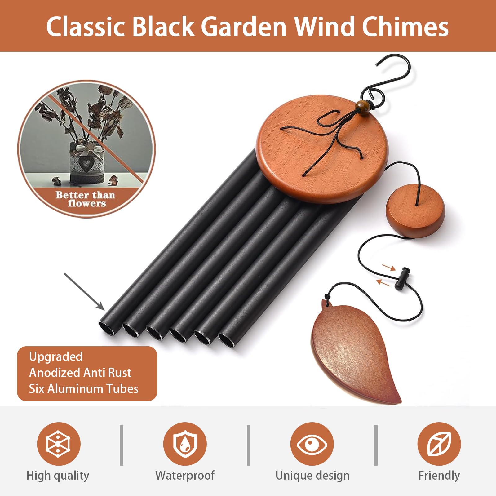 VENBEEL wind chimes wooden pine frame highlighting wear resistance.