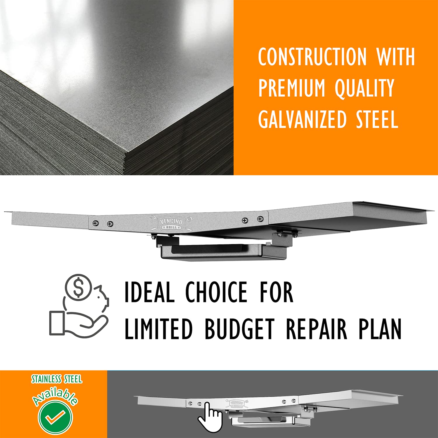 Vencino Dyna Glo grease drain channel helps minimize mess during cooking.