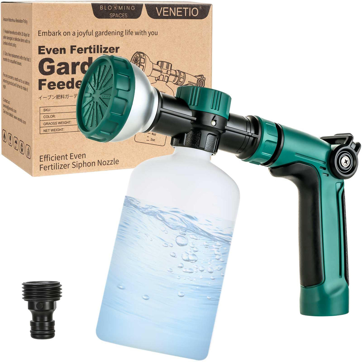 VENETIO 8-dial hose-end sprayer with bottle for uniform plant feeding
