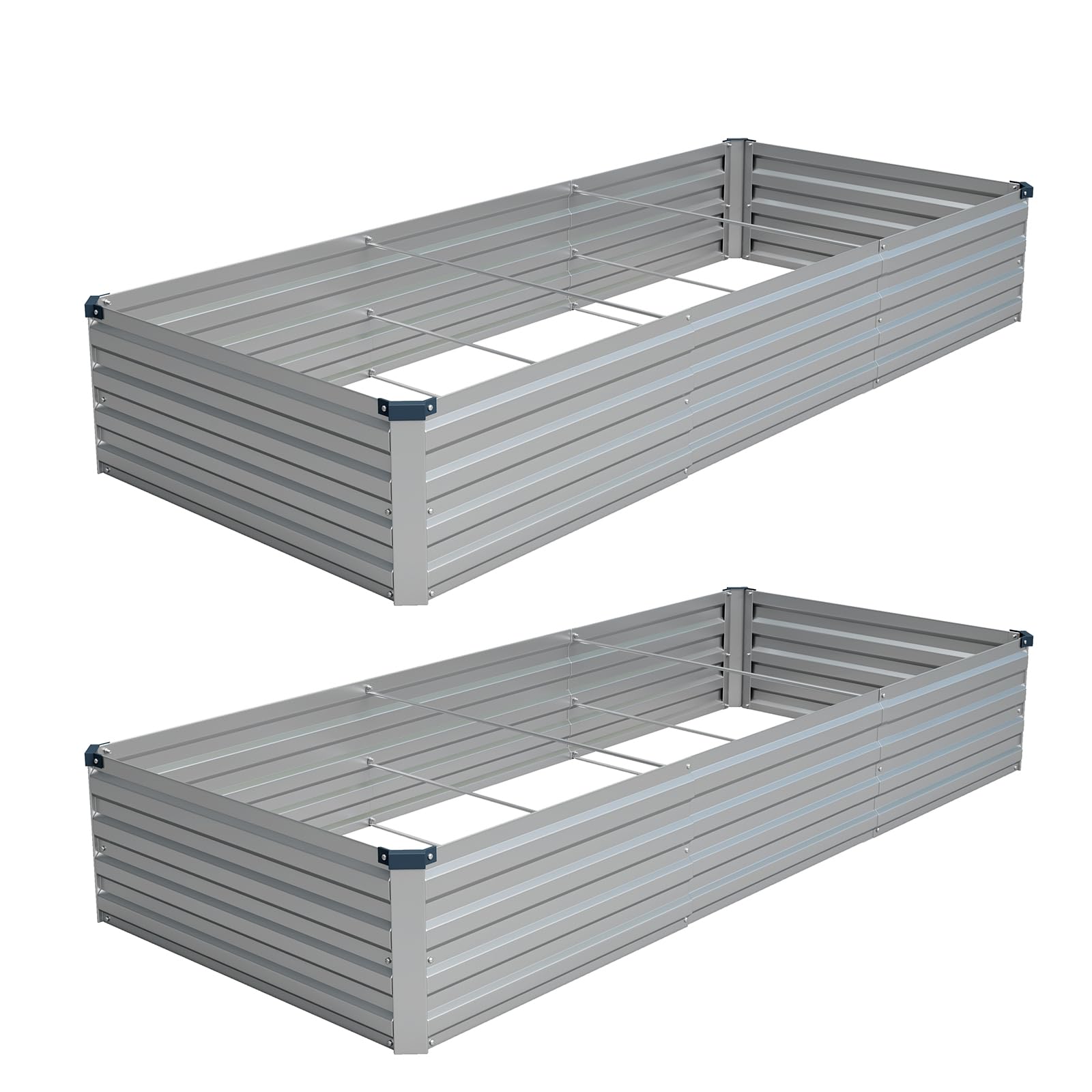 Vengarus 2-pack galvanized raised bed front view highlights sturdy construction for durable outdoor gardening.