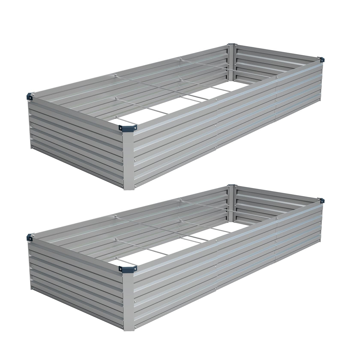 Vengarus 2-pack galvanized raised bed front view highlights sturdy construction for durable outdoor gardening.