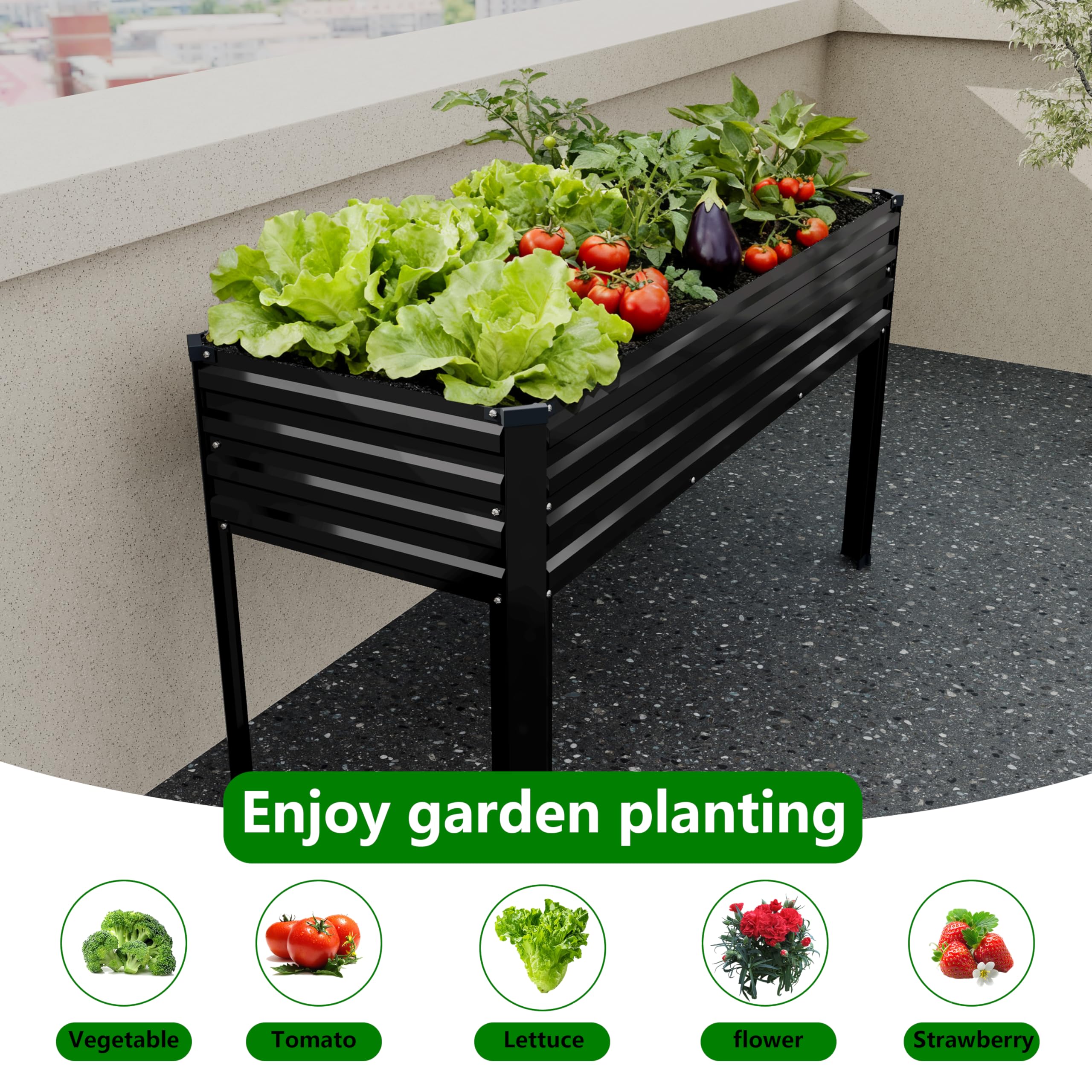 Vengarus raised bed supports up to 300 lb of soil and plants.
