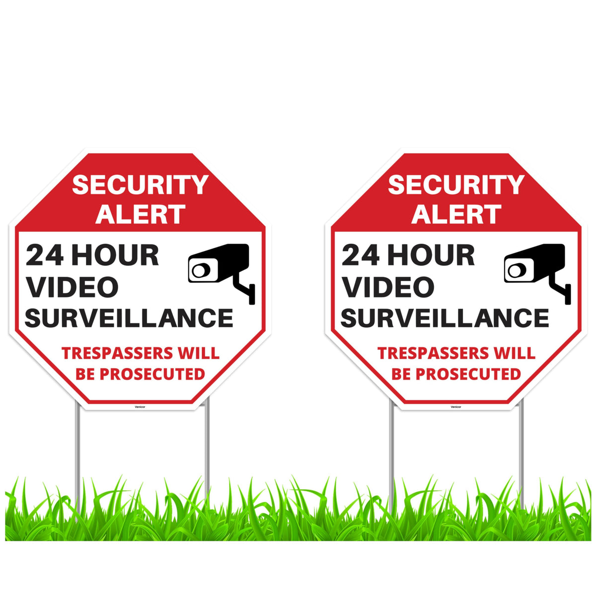 Venicor 24hr video surveillance sign with stake boosts property visibility.
