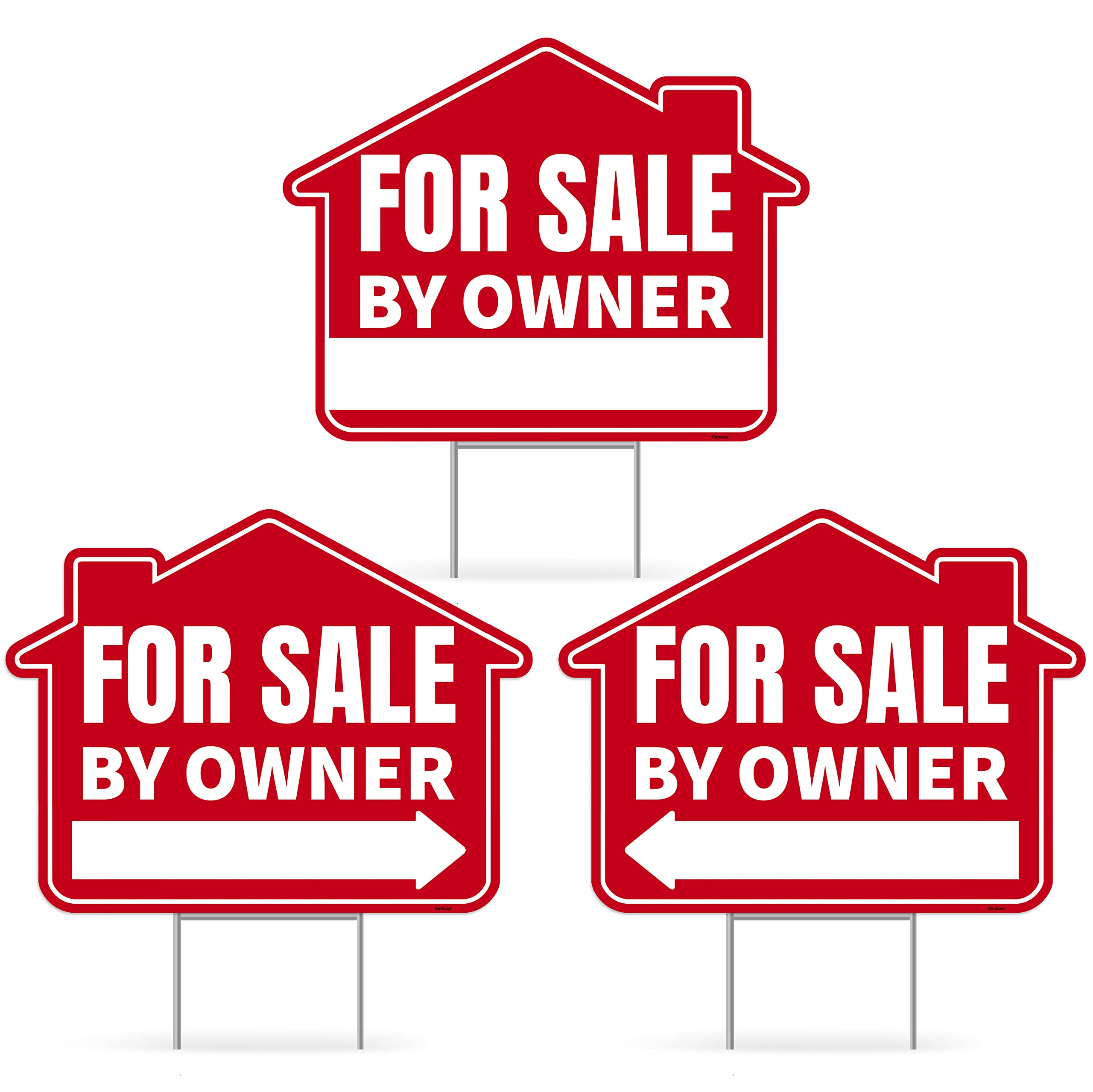 Venicor 3PC FSBO sign front view with bold letters for high yard visibility.