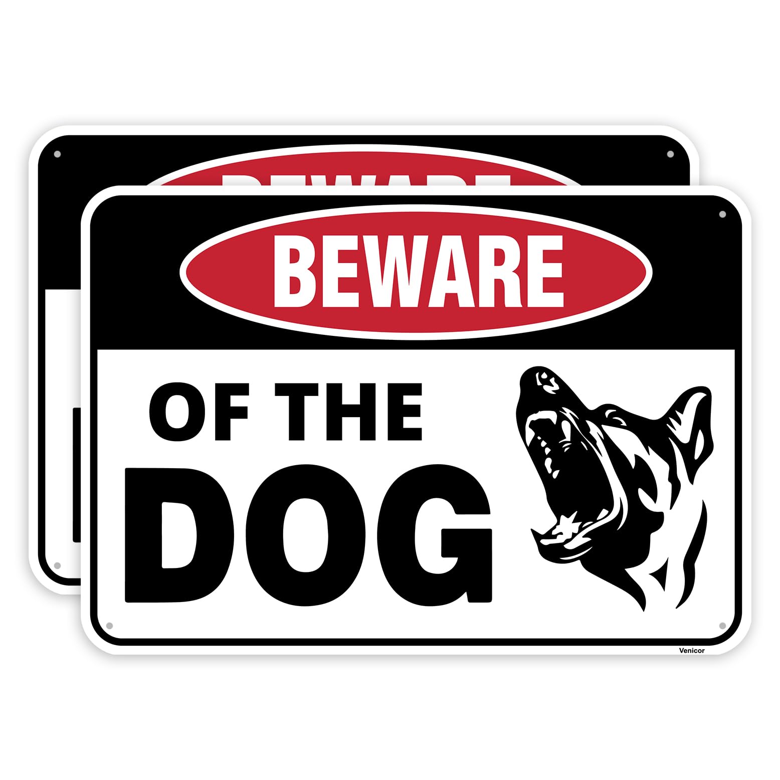 Venicor Beware of Dog sign 10x7 inches in durable aluminum for outdoor visibility.