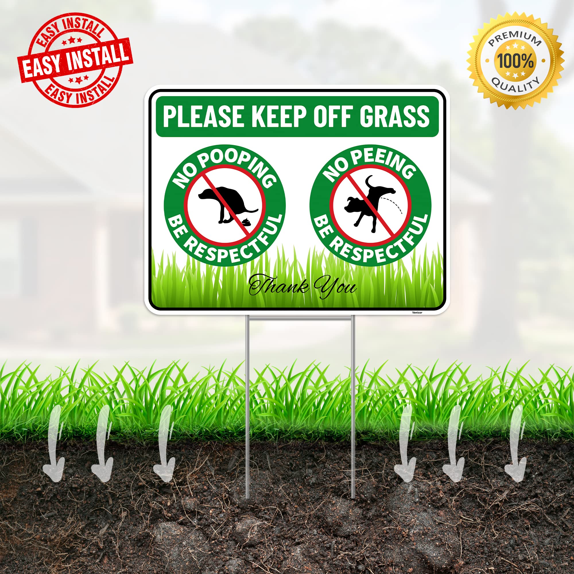 Venicor easy-install-no-tools-sign simple stake-in setup.