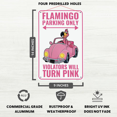 Venicor Flamingo Parking Sign mounted indoors as playful wall decor