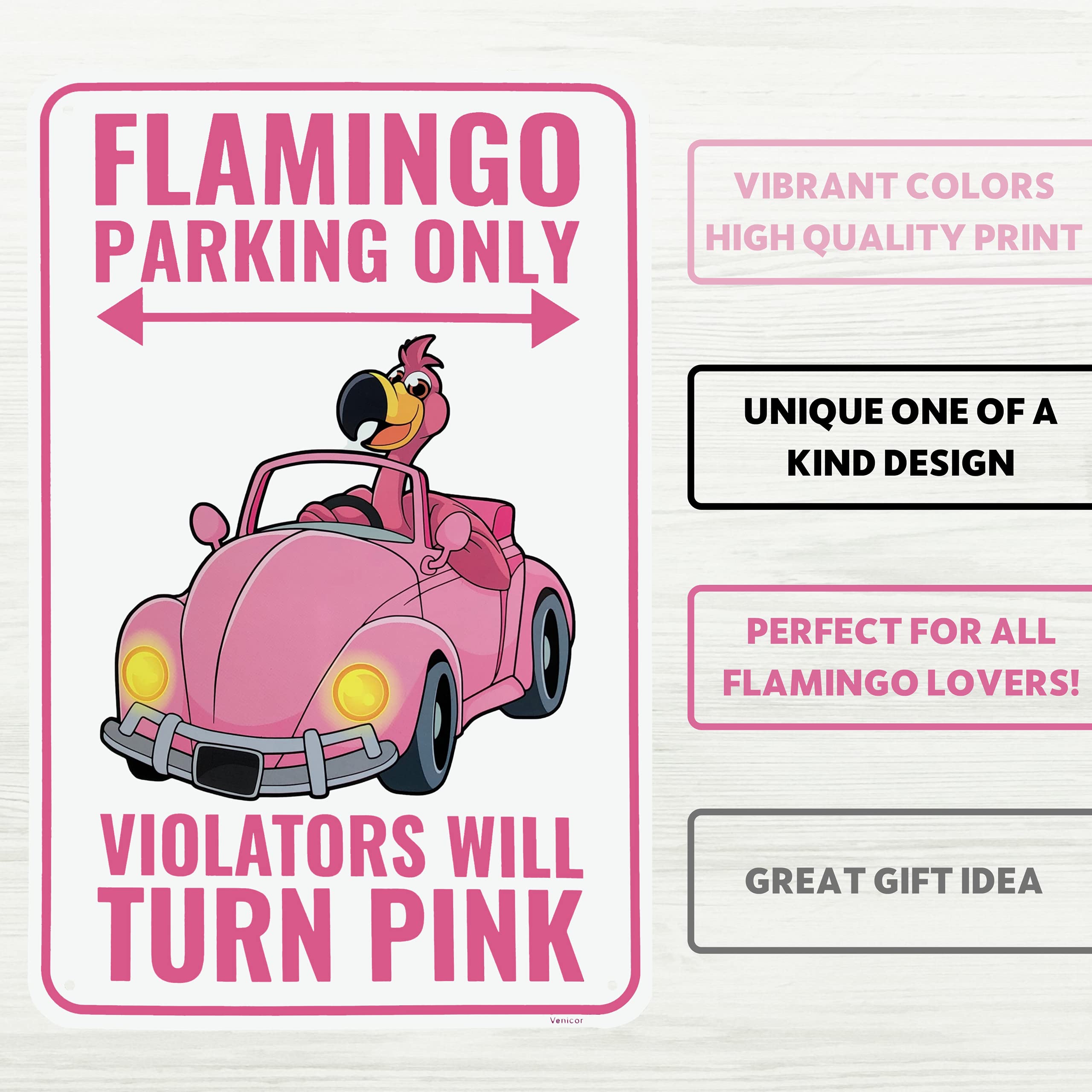 Venicor Flamingo Parking Sign packaged for gifting and display