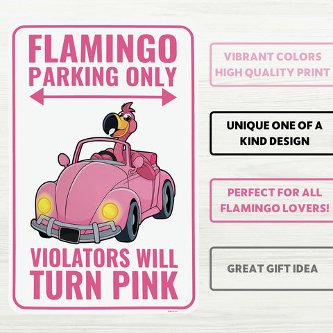 Venicor Flamingo Parking Sign packaged for gifting and display