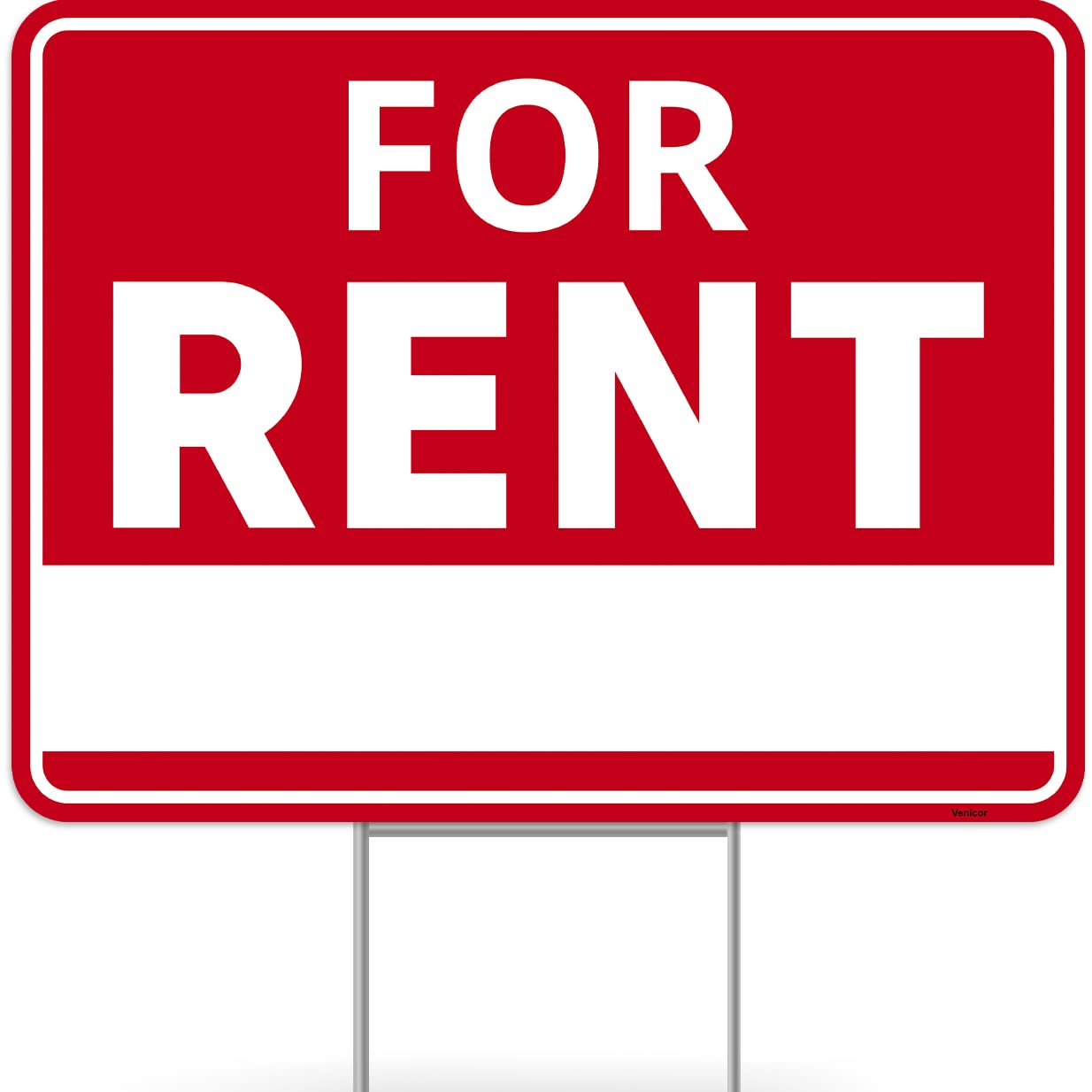 Venicor for rent sign with stand 17x13 showing outdoor readability and height suitability