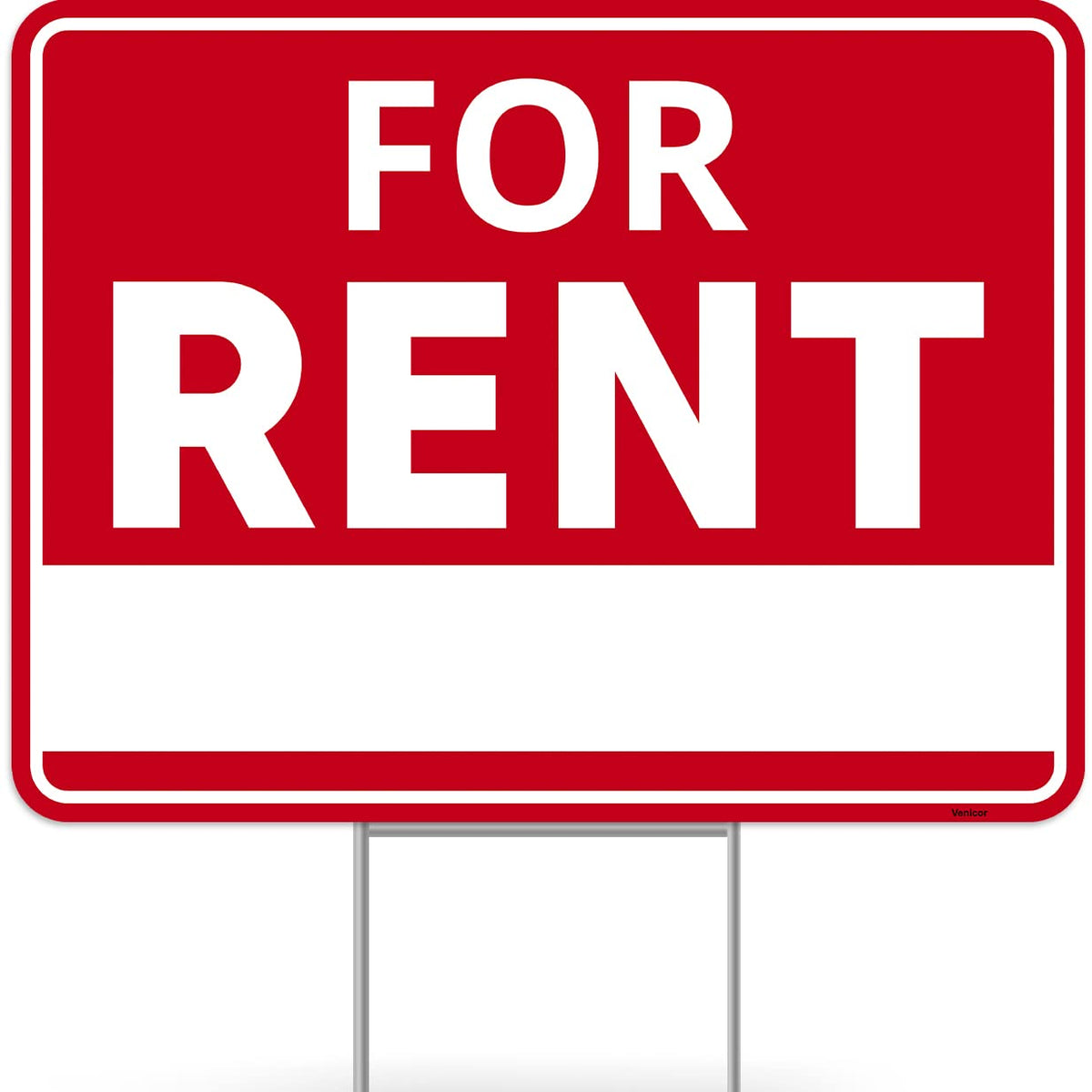 Venicor for rent sign with stand 17x13 showing outdoor readability and height suitability