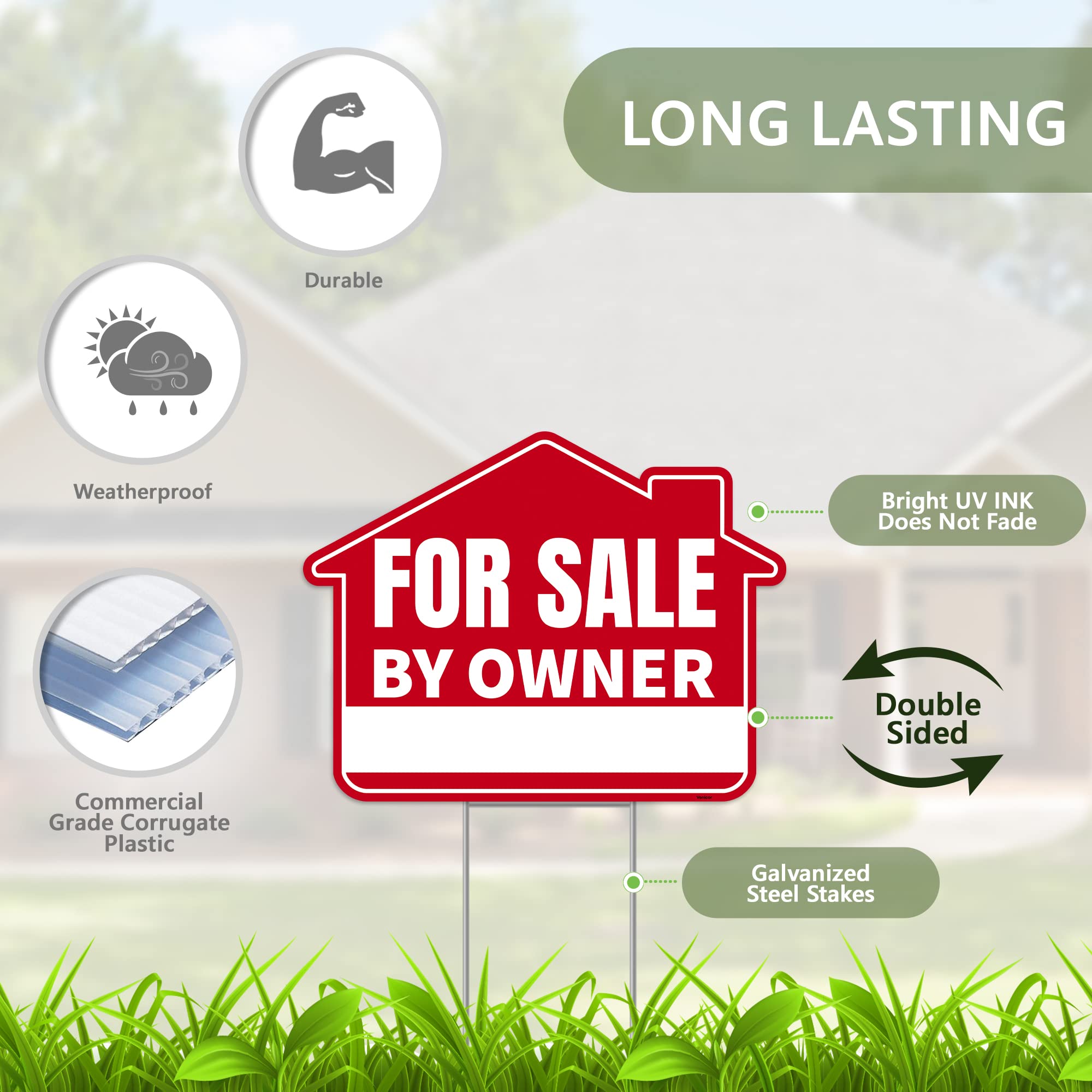 Venicor FSBO sign with metal stake ready for stable yard placement.