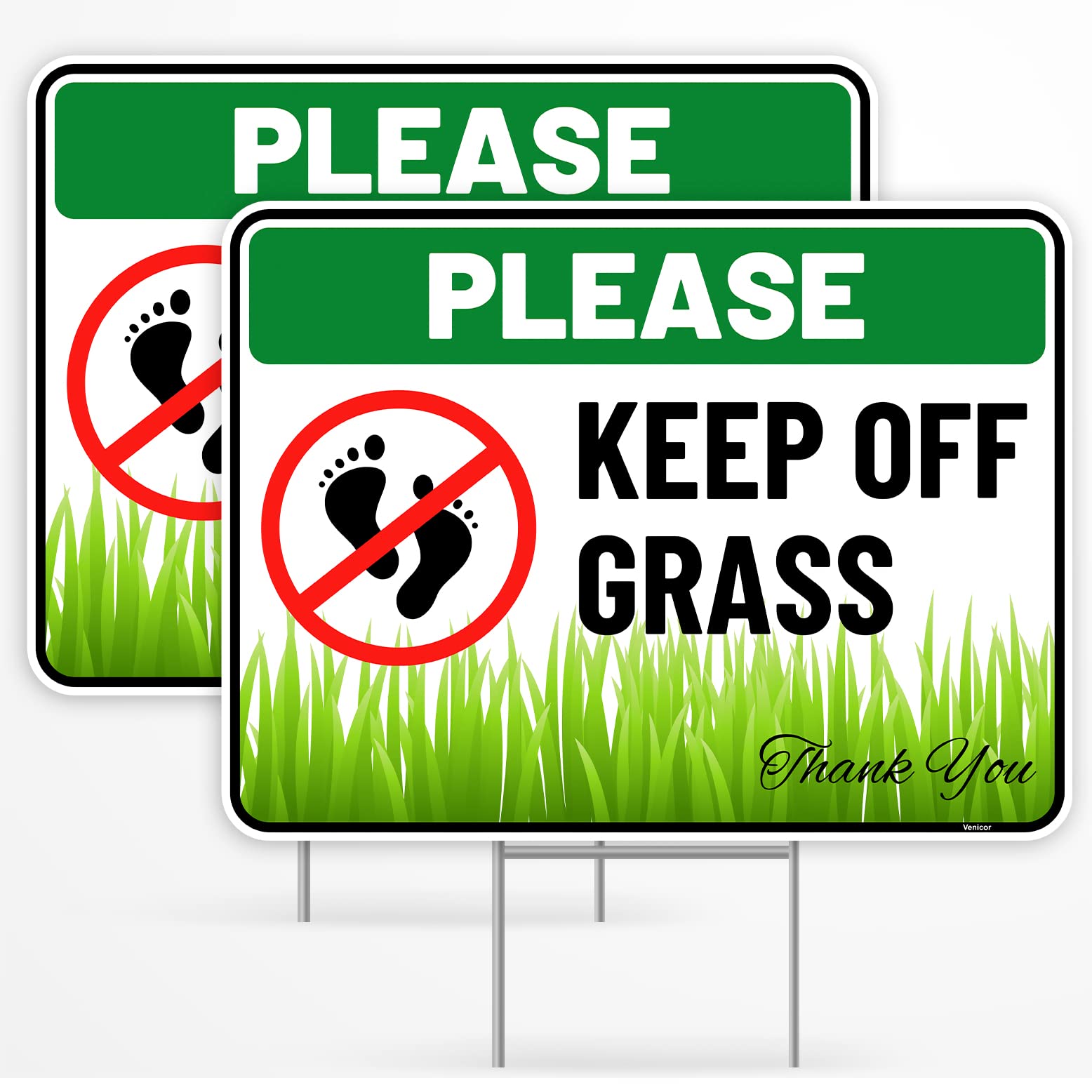 Venicor keep-off grass sign front view with bold lettering for lawn safety