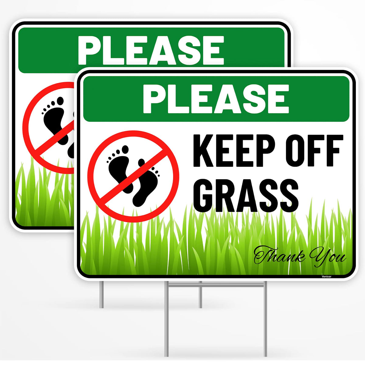 Venicor keep-off grass sign front view with bold lettering for lawn safety