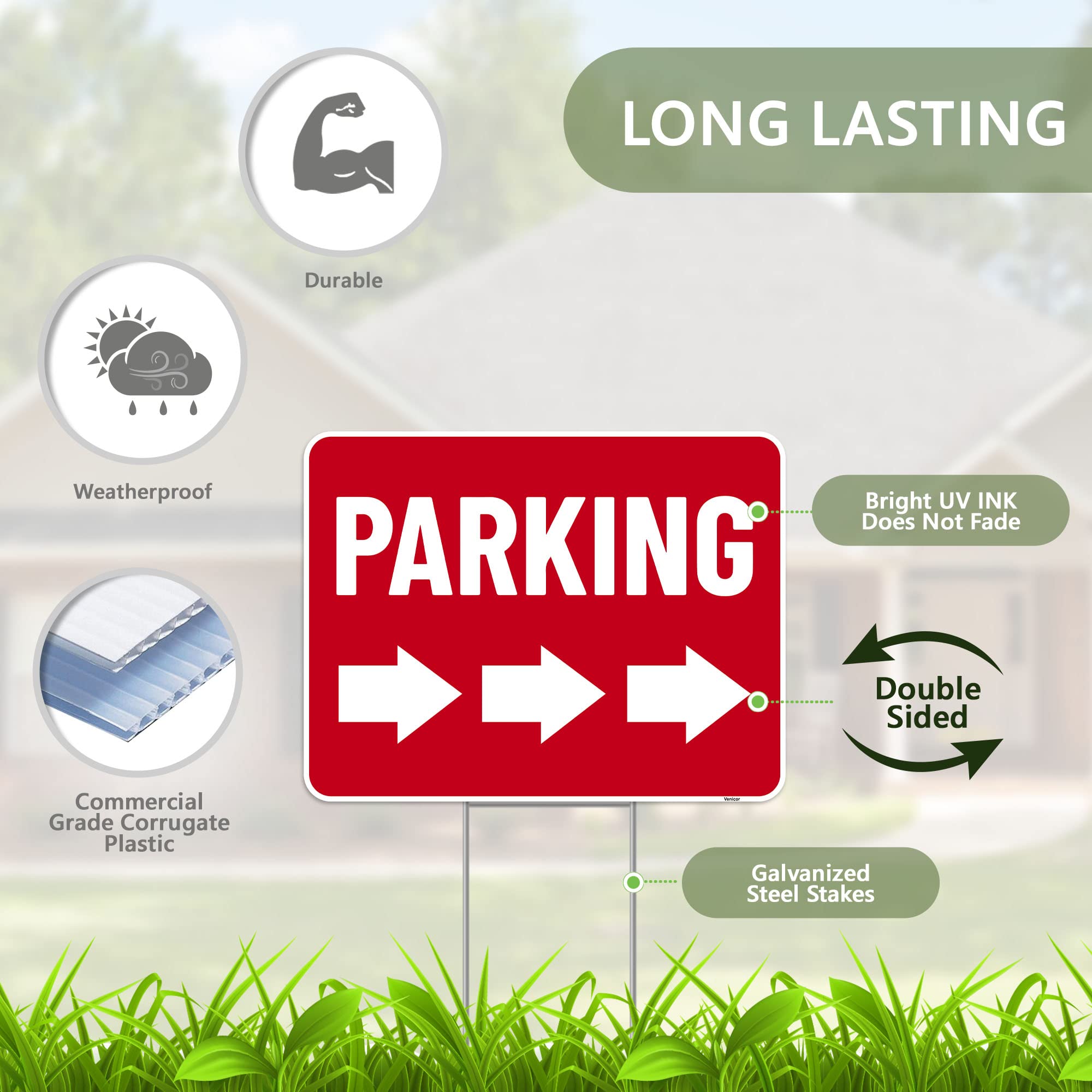 Venicor parking sign with stake included for quick outdoor installation