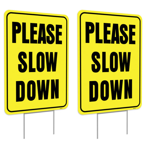 Venicor please slow down sign with stake, 13x17, double-sided.