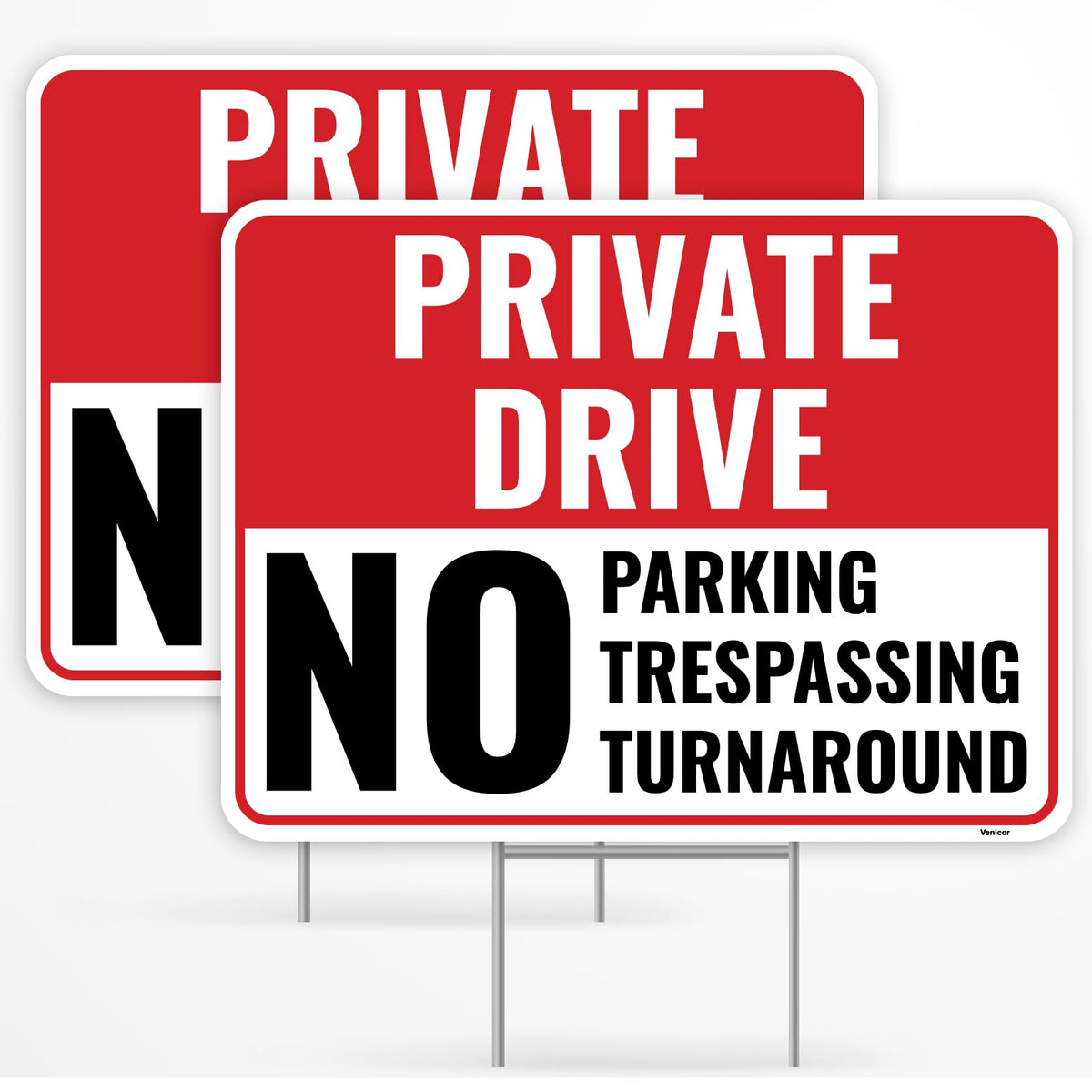 Venicor private driveway sign with stake, front view for clear no-turnaround guidance