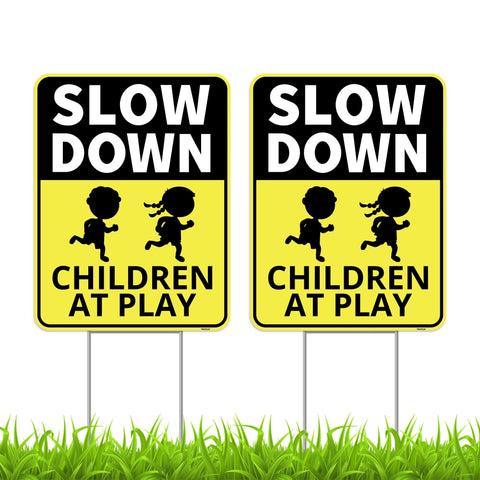 Venicor slow-down sign 13x17, double-sided, boosts driver awareness near homes