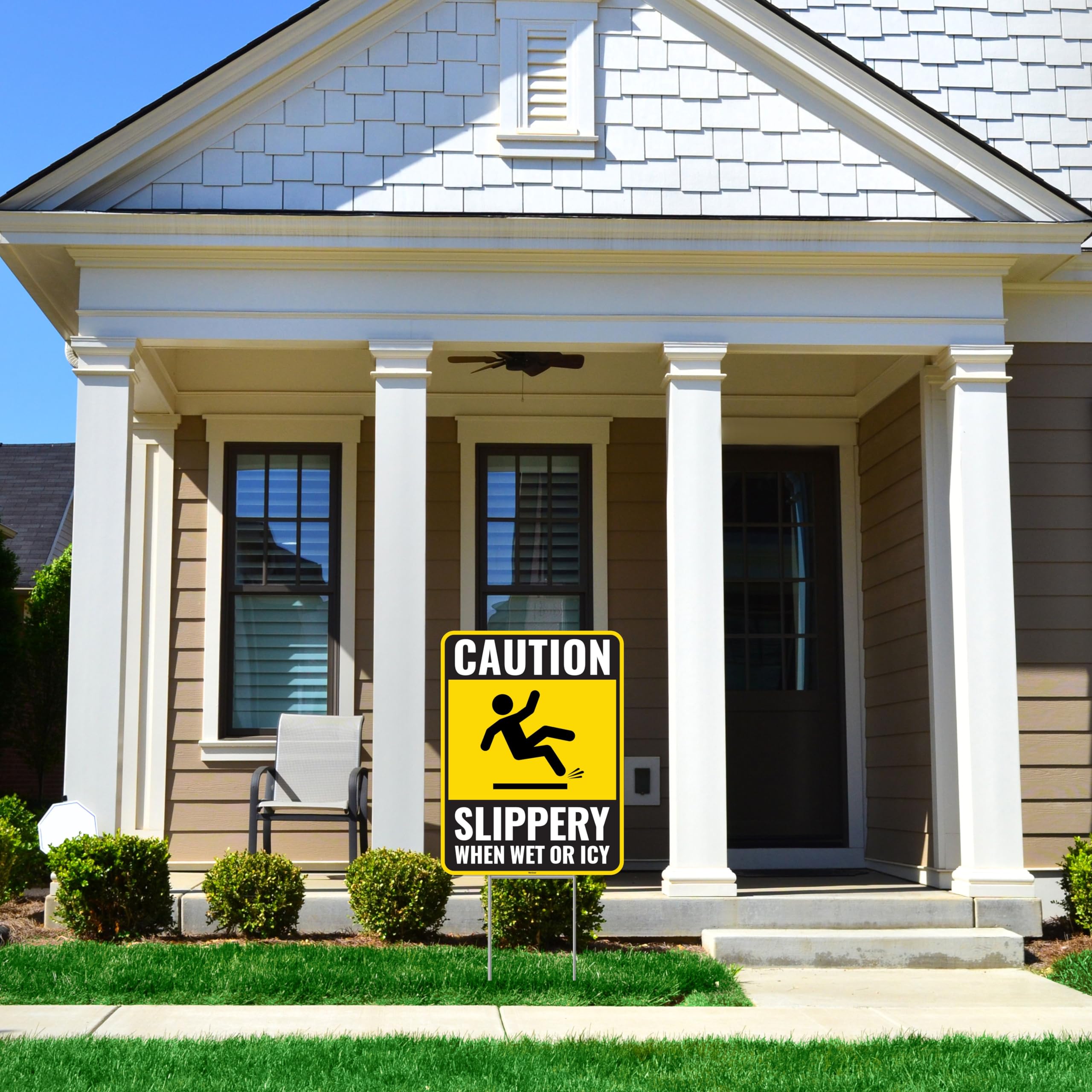 Venicor two-sign package provides ready warnings for porches or entrances.