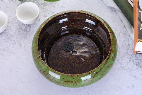 VanEnjoy green bonsai pot, round ceramic planter for tabletop decor