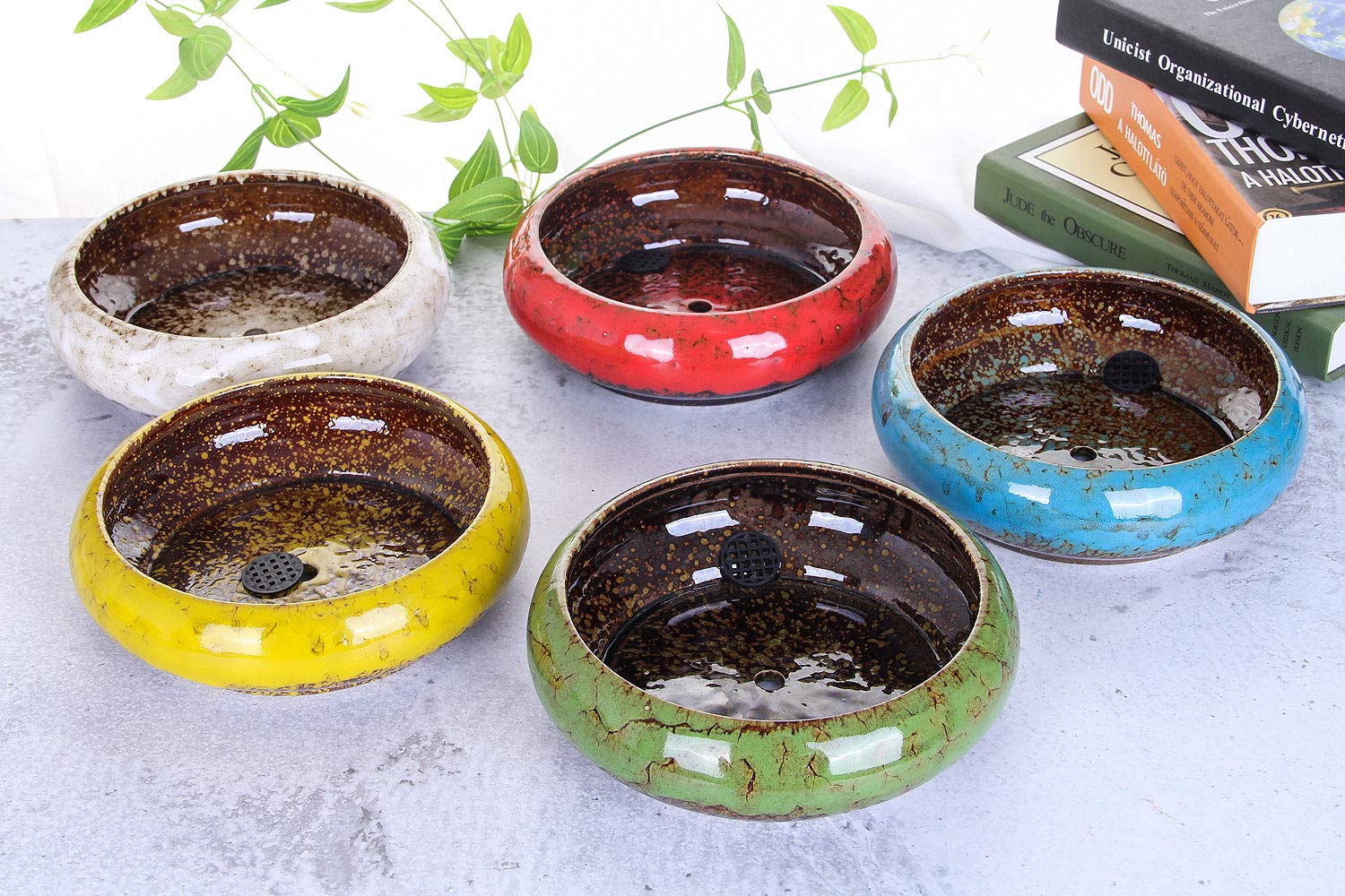 VanEnjoy indoor-outdoor decorative green round planter for balconies and desks