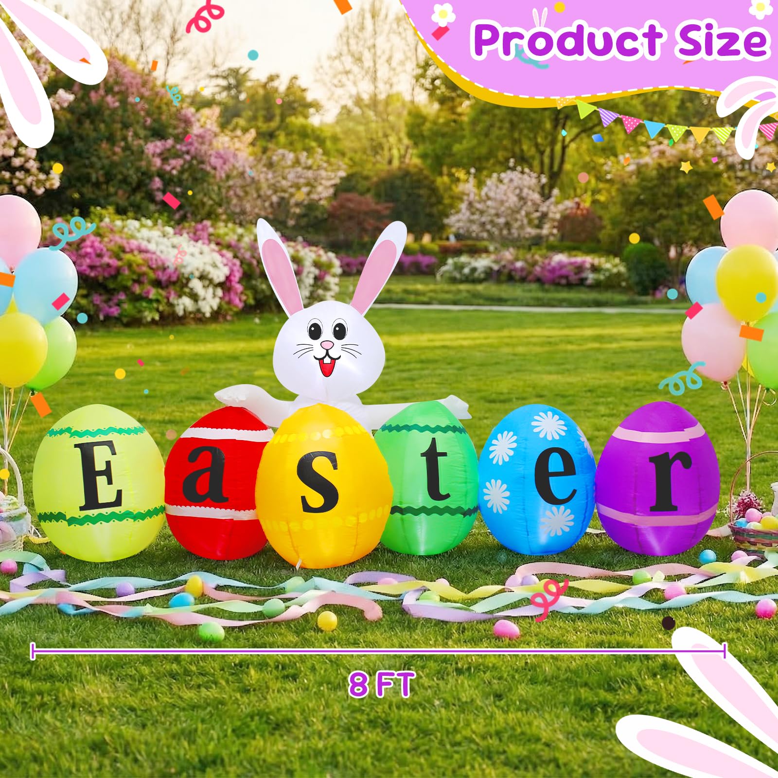 VENLOIS 8ft Easter inflatable bunny in yard for festive entrance décor.