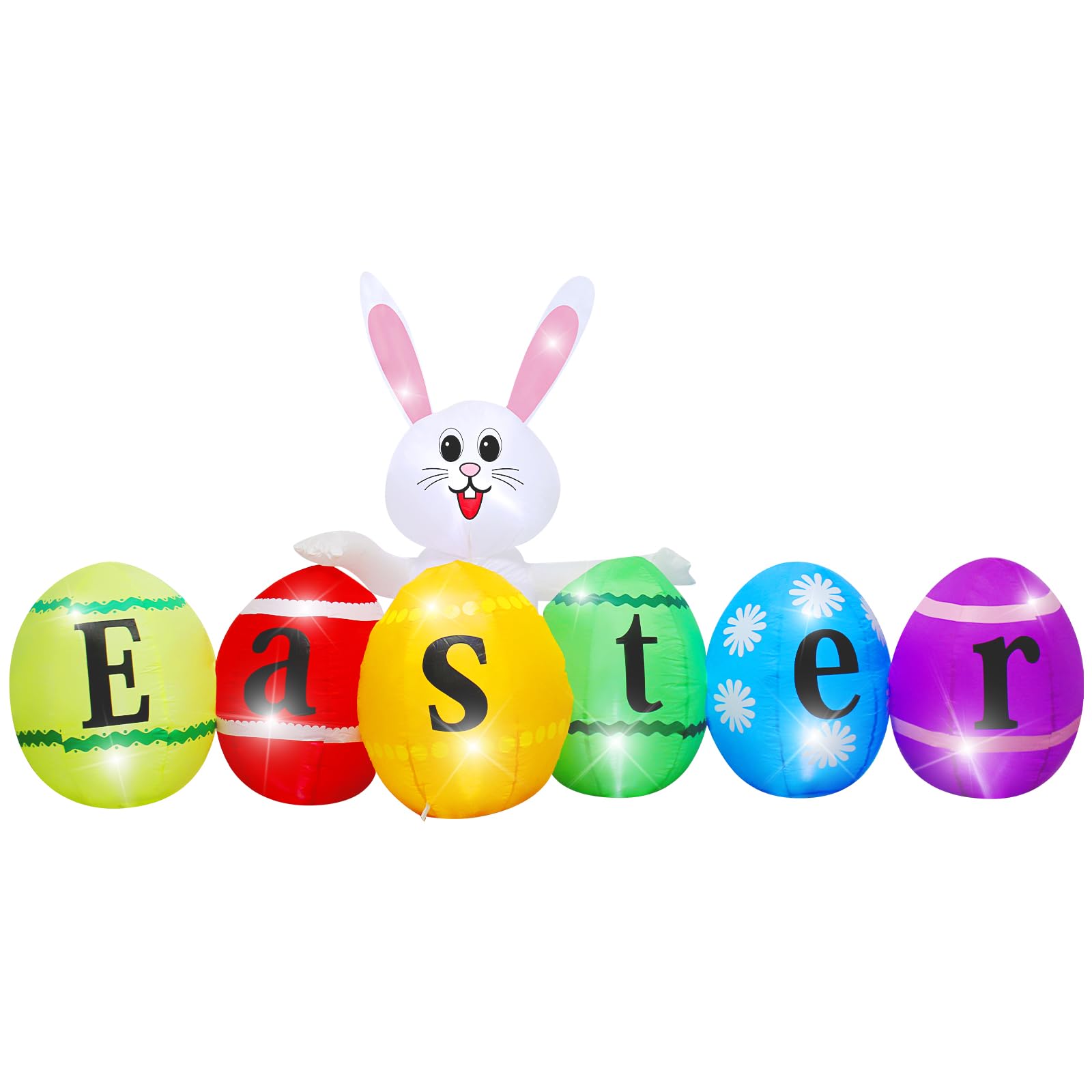 VENLOIS Easter inflatable bunny with LED eggs lighting up outdoor celebrations.
