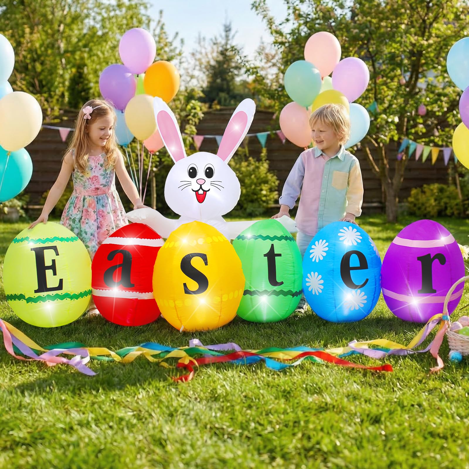 VENLOIS Easter party decor bunny and eggs creates playful seasonal ambiance.