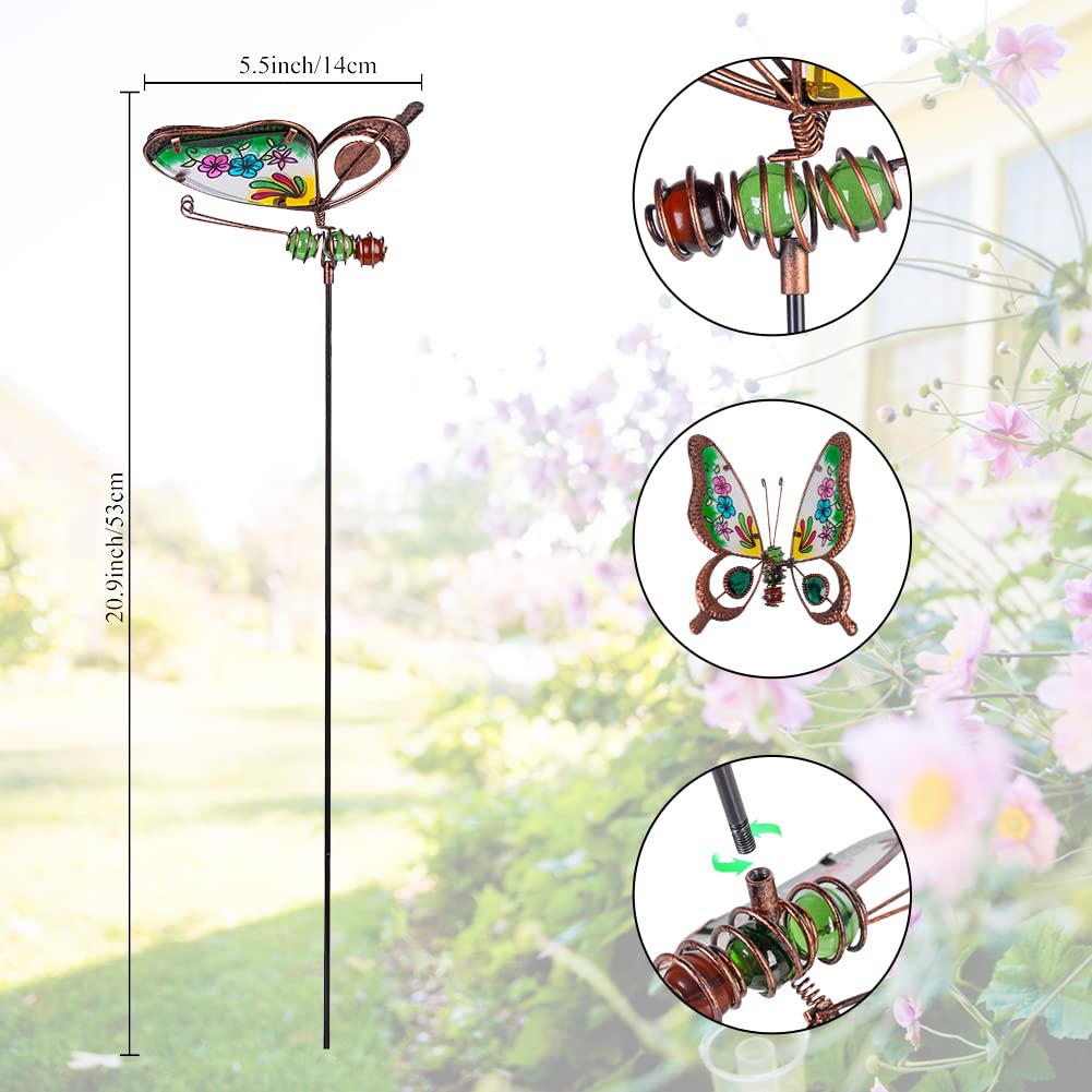 Venniy butterfly garden stake with glass gems reflects sunlight beautifully.