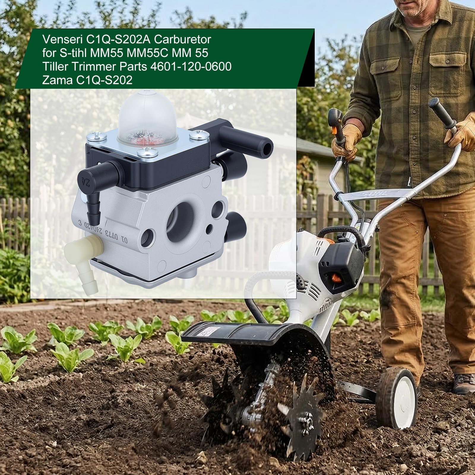 Venseri MM55C compatibility note image highlighting parts compatible with Stihl MM55