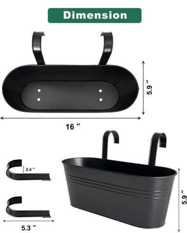 Vensovo 16-inch railing planter side view highlighting sturdy metal construction for outdoors.