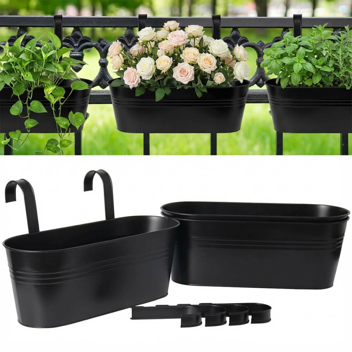 Vensovo 16-inch railing planter top view showing space-saving outdoor footprint.