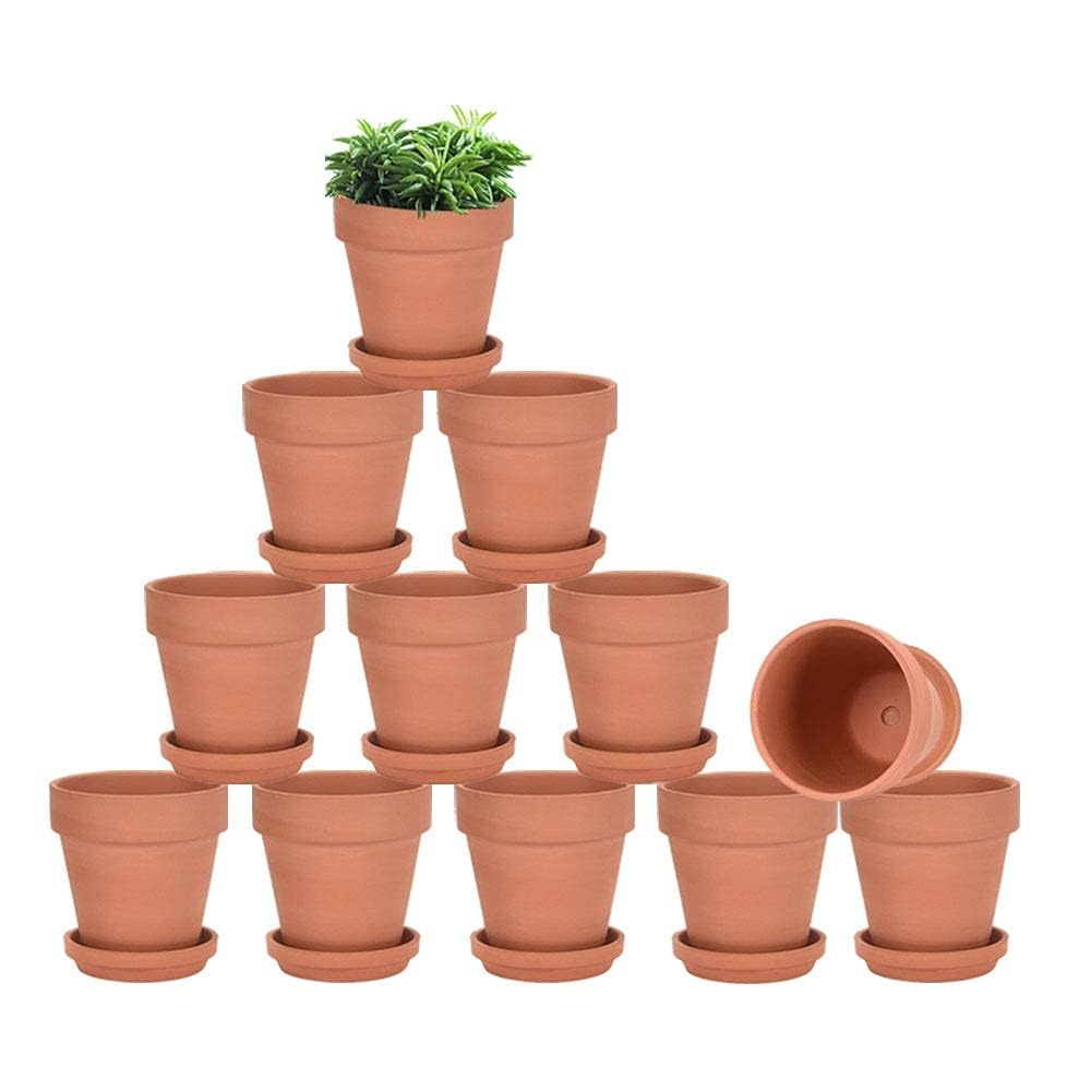 vensovo 3-inch terracotta pot with saucer ideal for windowsill herbs and small plants.