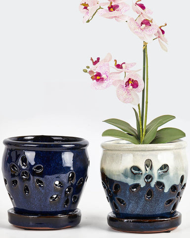 Vensovo 4-inch ceramic orchid pot with drainage holes for healthy roots.