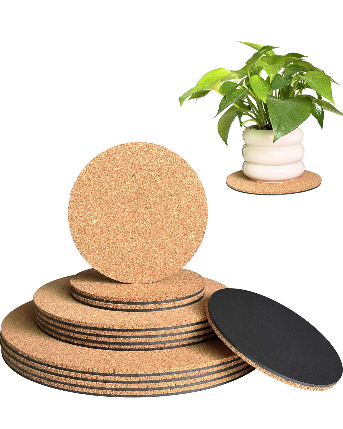 vensovo 4-inch cork plant coaster under pot protects surfaces from water rings