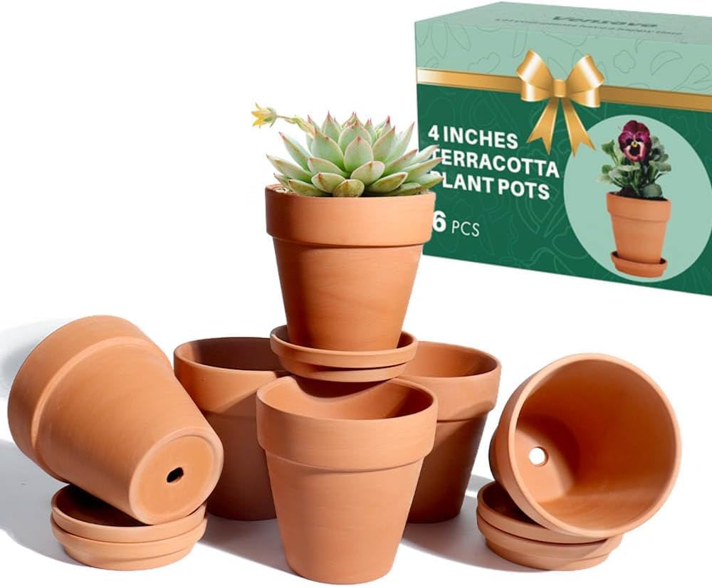 Vensovo 4-inch terracotta pot with saucer for stable indoor display.