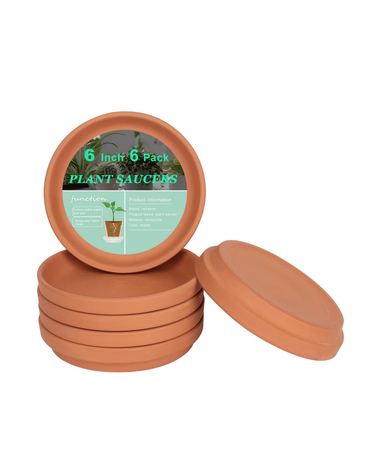 vensovo 6-inch terracotta plant saucer top view with raised edge to prevent spills.