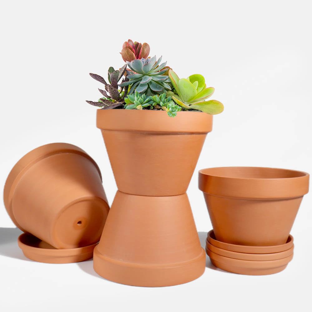 Vensovo 8 inch terracotta pot with pink paint for durable indoor planting