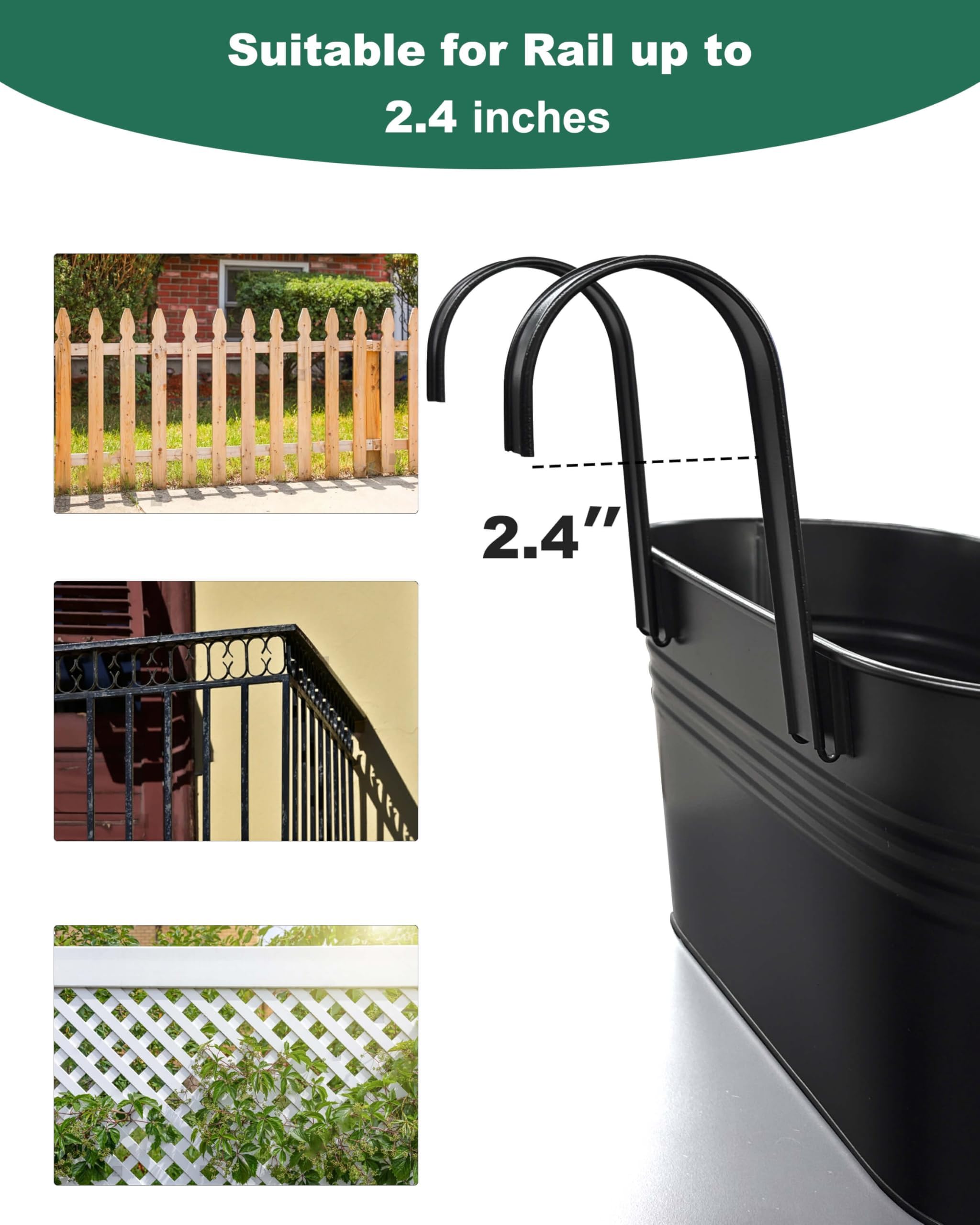 vensovo black metal planter on fence emphasizes modern vintage style