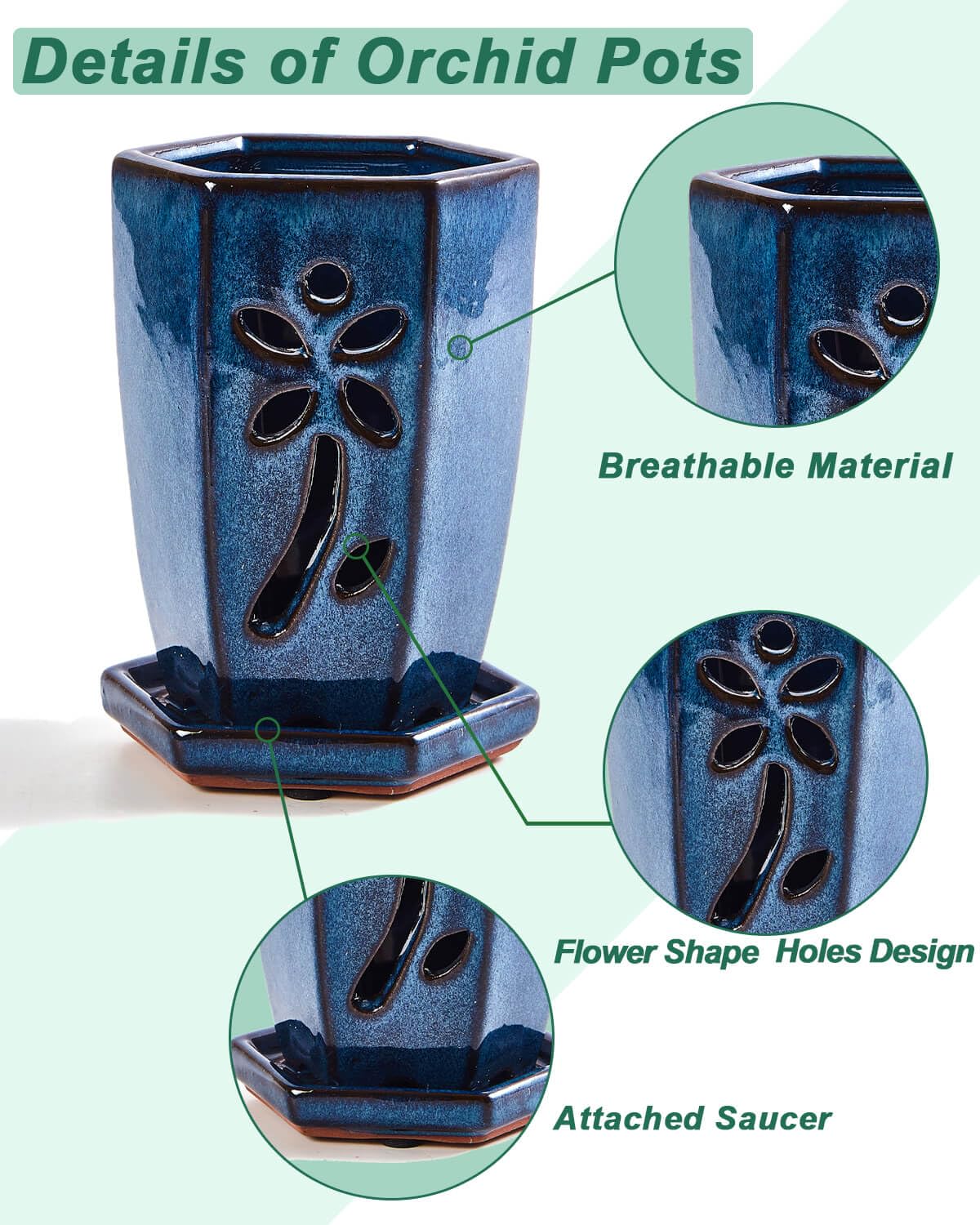 vensovo blue glaze ceramic pot with drainage holes supports healthy roots.