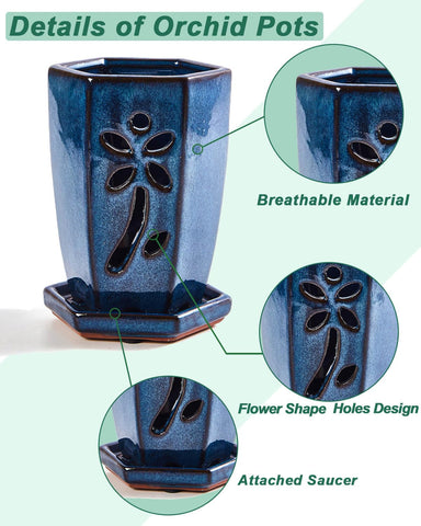 vensovo blue glaze ceramic pot with drainage holes supports healthy roots.