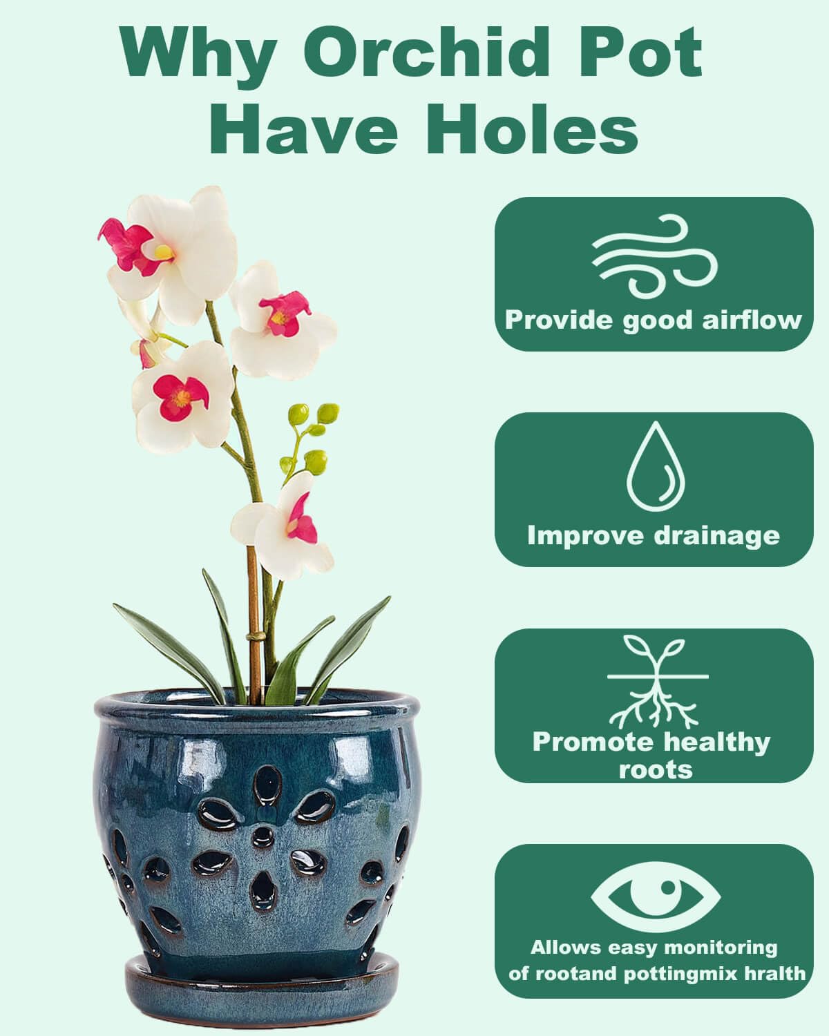 vensovo blue indoor/outdoor orchid pot with saucer for clean surfaces