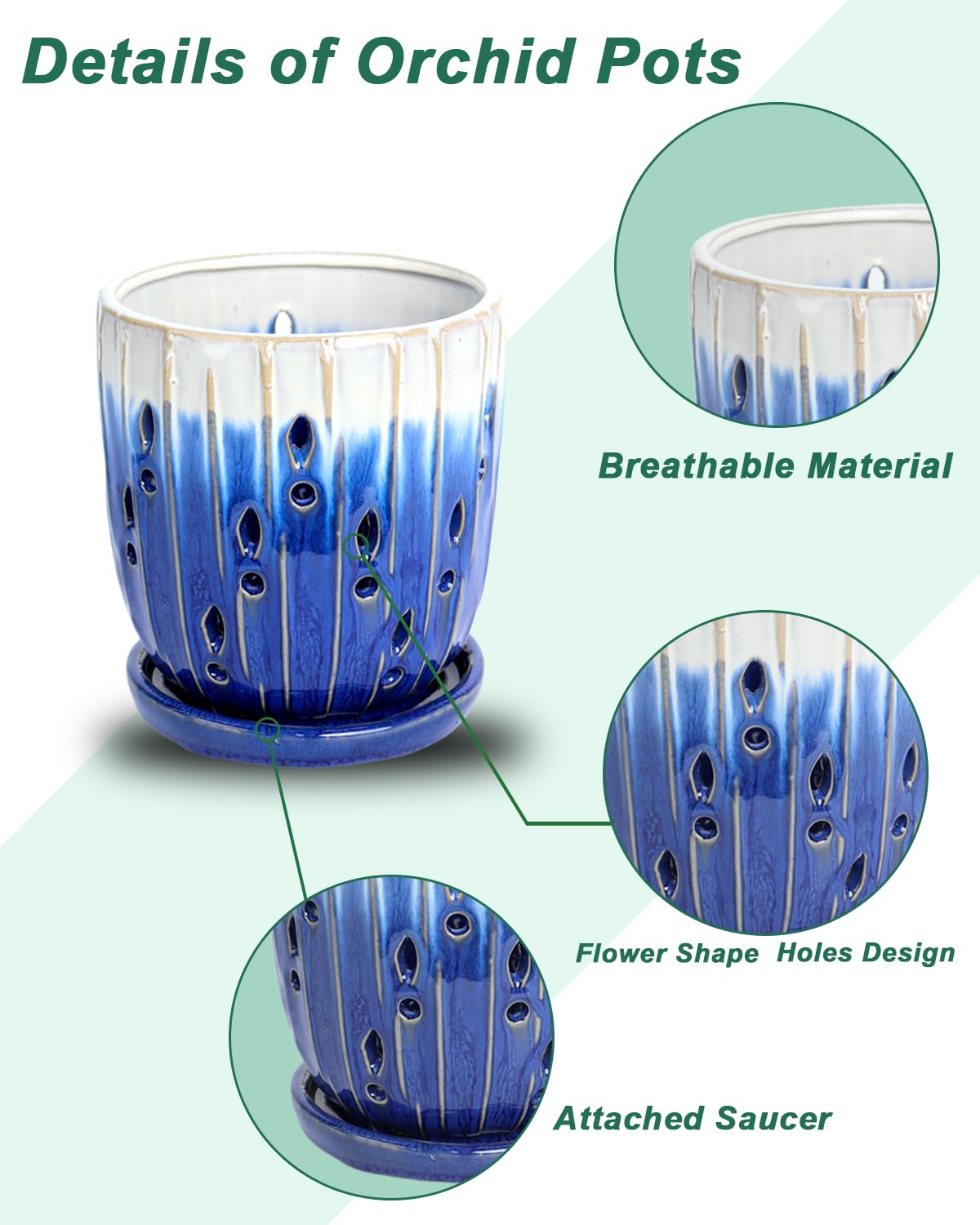 vensovo ceramic orchid pot with glossy scratch-resistant glaze