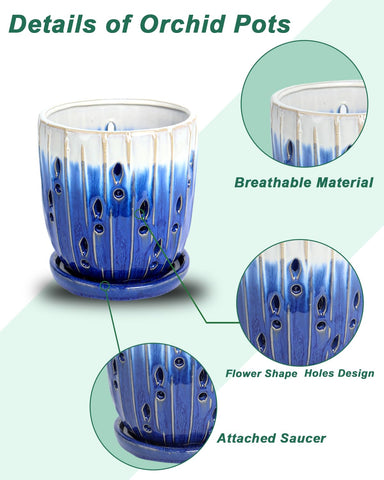 vensovo ceramic orchid pot with glossy scratch-resistant glaze