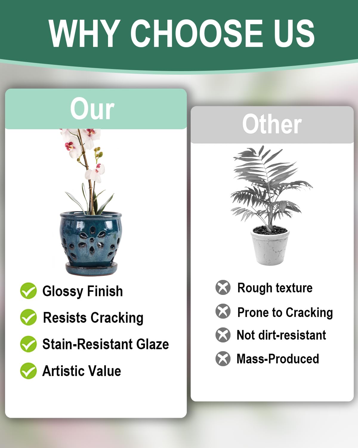 Vensovo orchid pot with attached saucer for neat, spill-free placement.