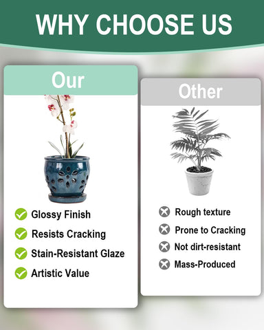 Vensovo orchid pot with attached saucer for neat, spill-free placement.