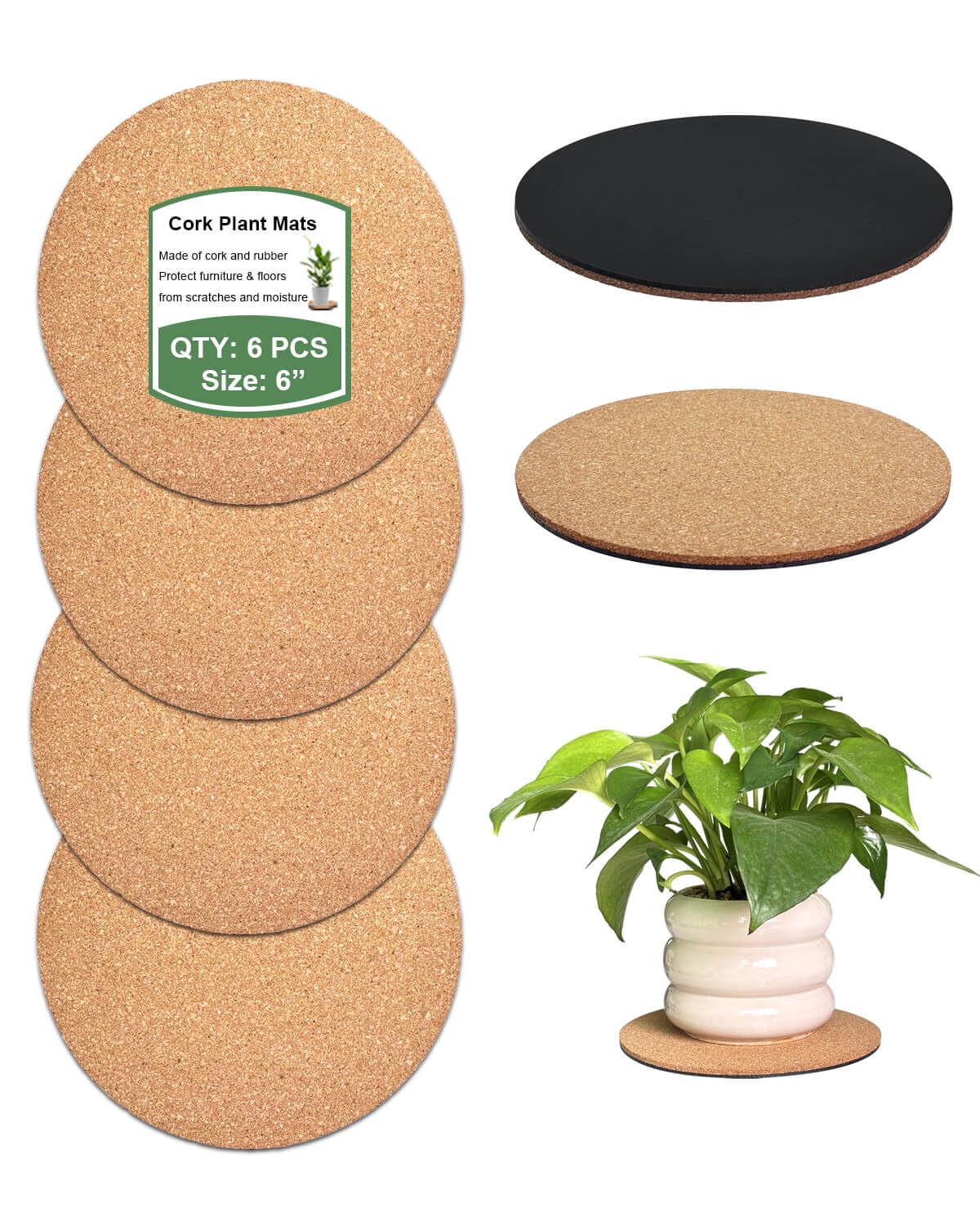vensovo cork plant coasters 6-inch round protect surfaces from water rings