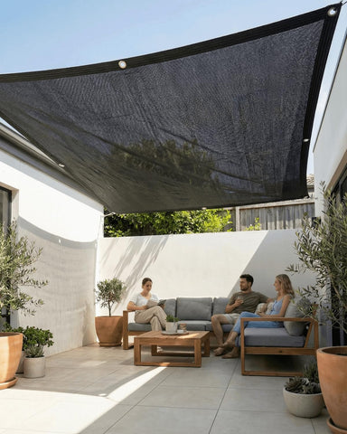 Vensovo greenhouse shade netting used in a garden setting.